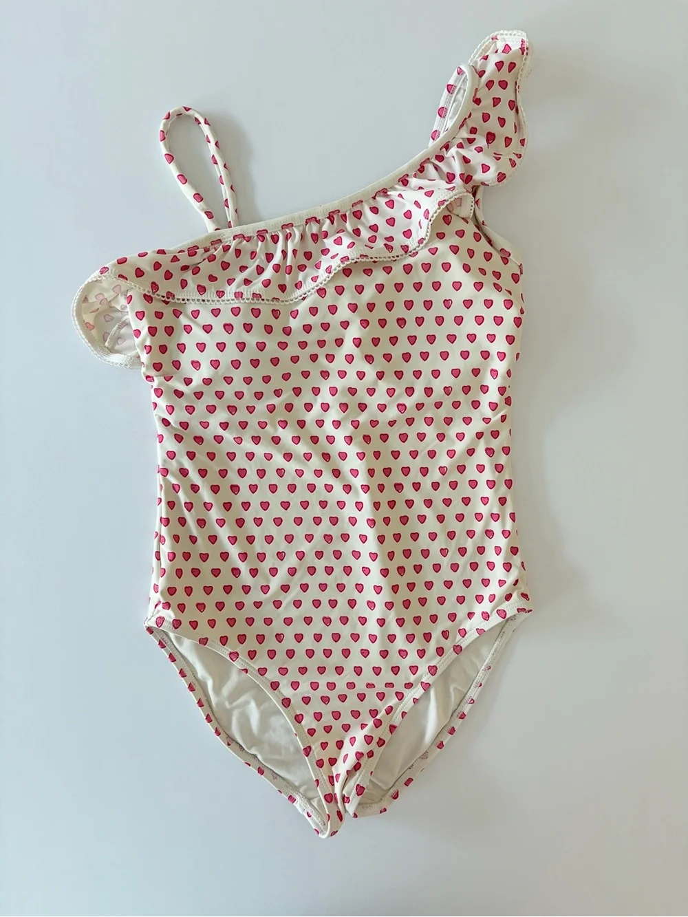 Roller Rabbit Girls Pink Hearts Ruffle One Piece Swim Suit Size 10 EUC